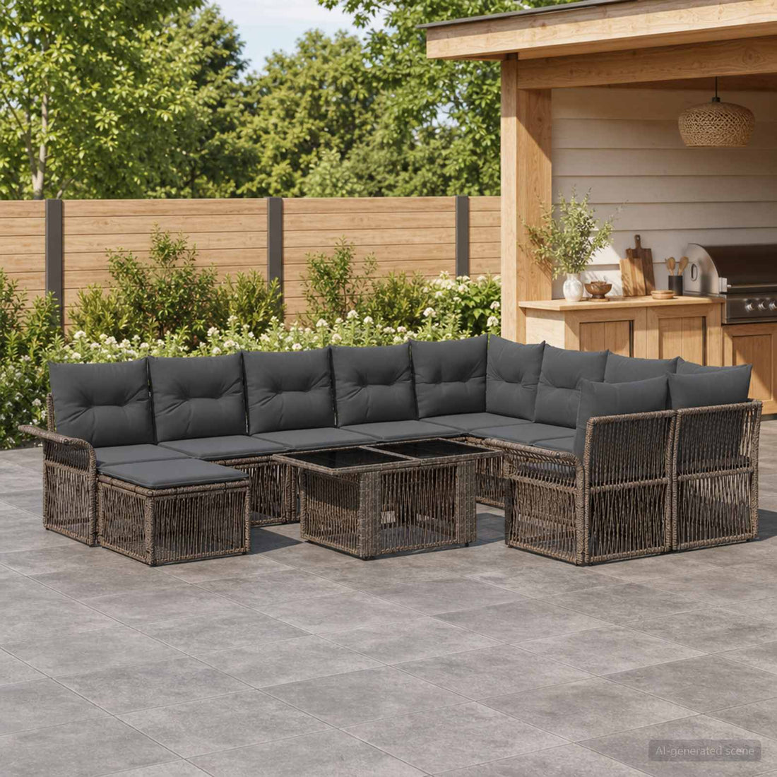 vidaXL Conjunto de sofás de jardín 11 uds. Gris y Gris Oscuro