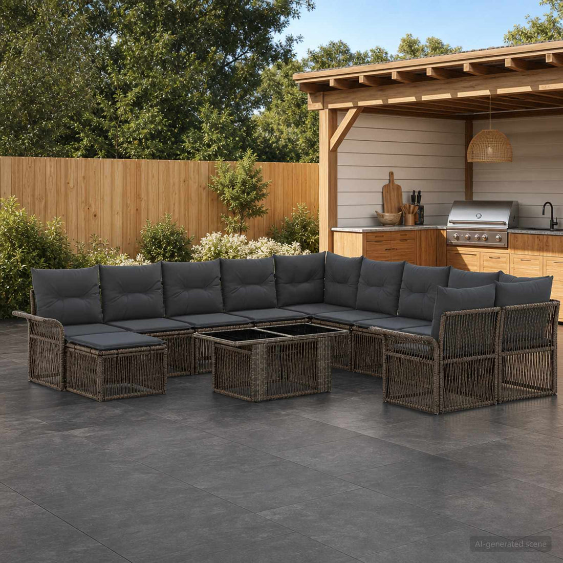 vidaXL Conjunto de sofás de jardín 12 uds. Gris y Gris Oscuro