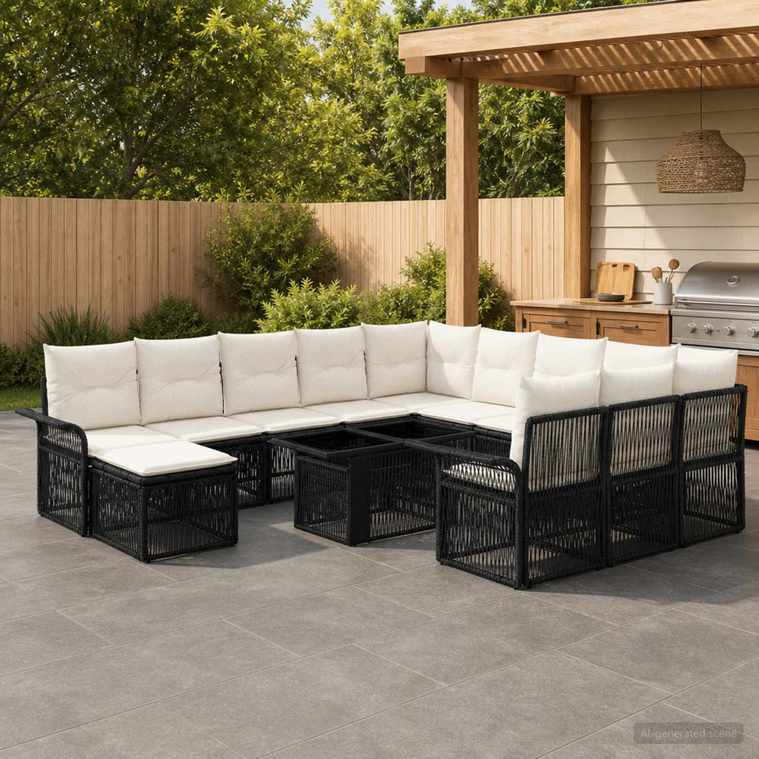 vidaXL Conjunto de sofás de jardín 13 uds. Negro y Blanco Crema