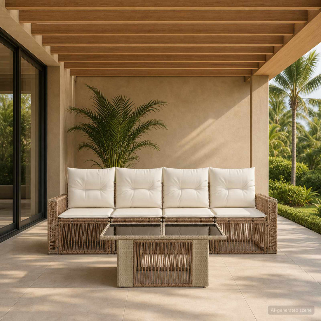 vidaXL Conjunto de sofás de jardín 5 uds. Beige y blanco crema