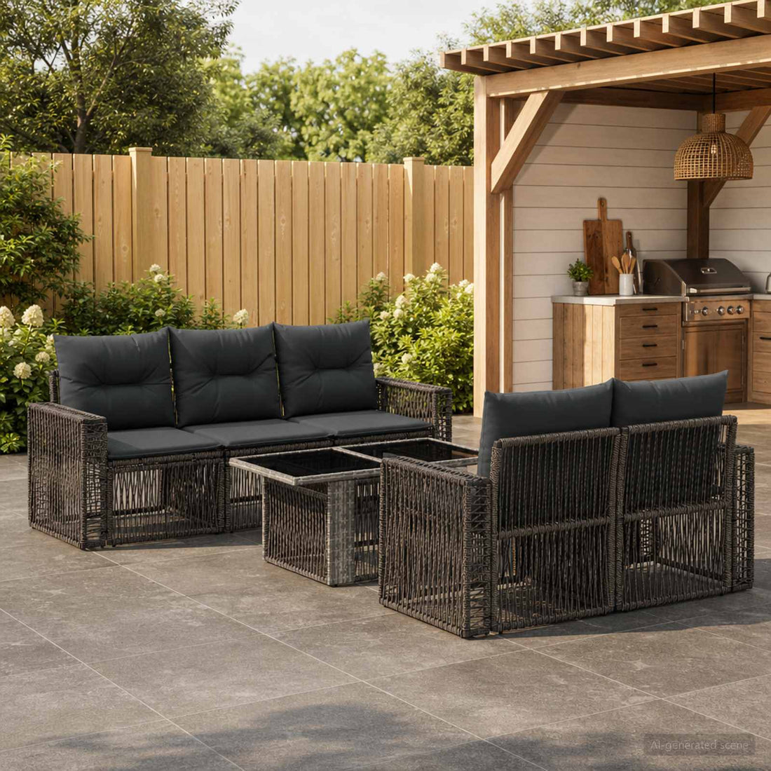 vidaXL Conjunto de sofás de jardín 6 uds. Gris y Gris Oscuro