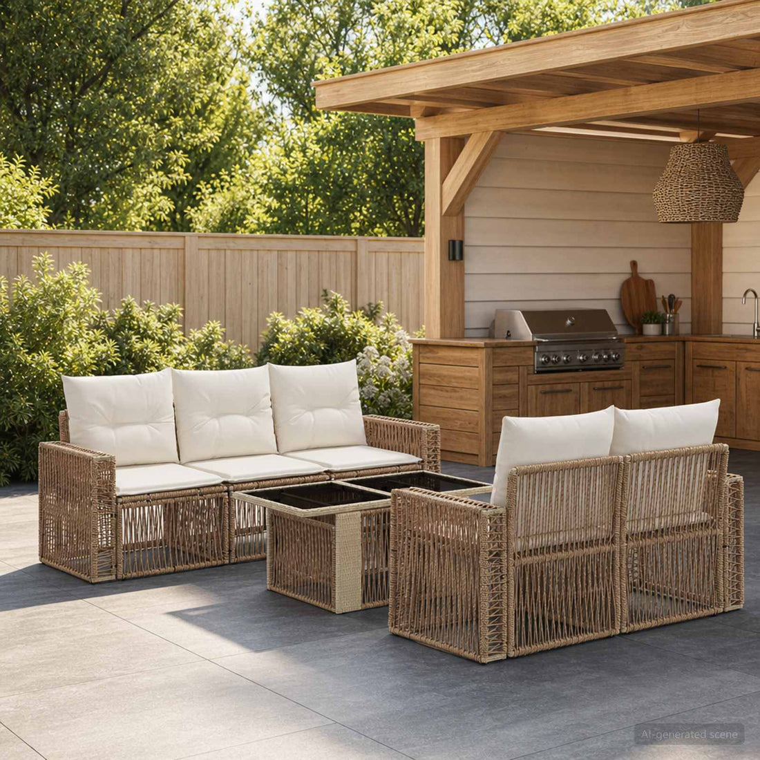 vidaXL Conjunto de sofás de jardín 6 uds. Beige y blanco crema