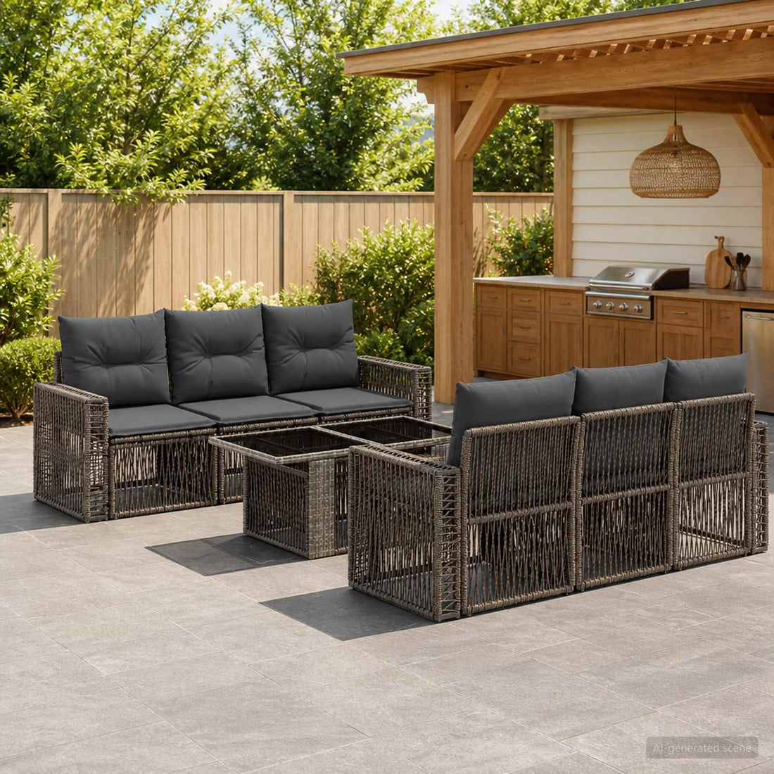 vidaXL Conjunto de sofás de jardín 7 uds. Gris y Gris Oscuro