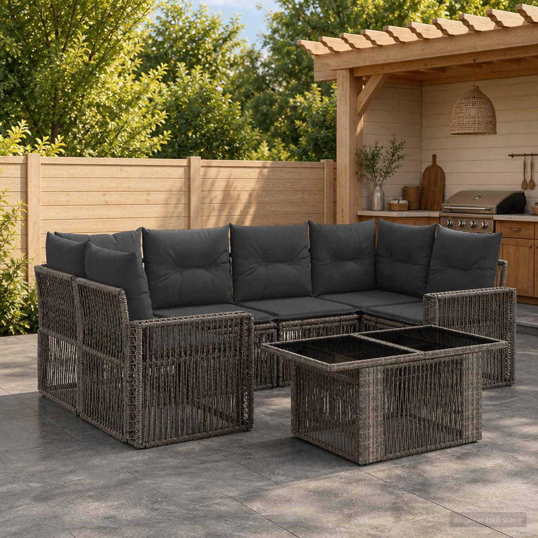 vidaXL Conjunto de sofás de jardín 7 uds. Gris y Gris Oscuro