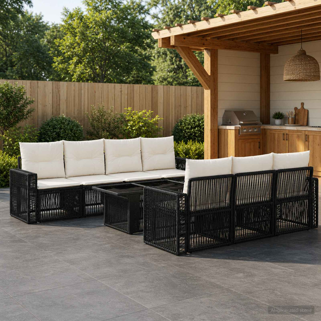 vidaXL Conjunto de sofás de jardín 8 uds. Negro y Blanco Crema