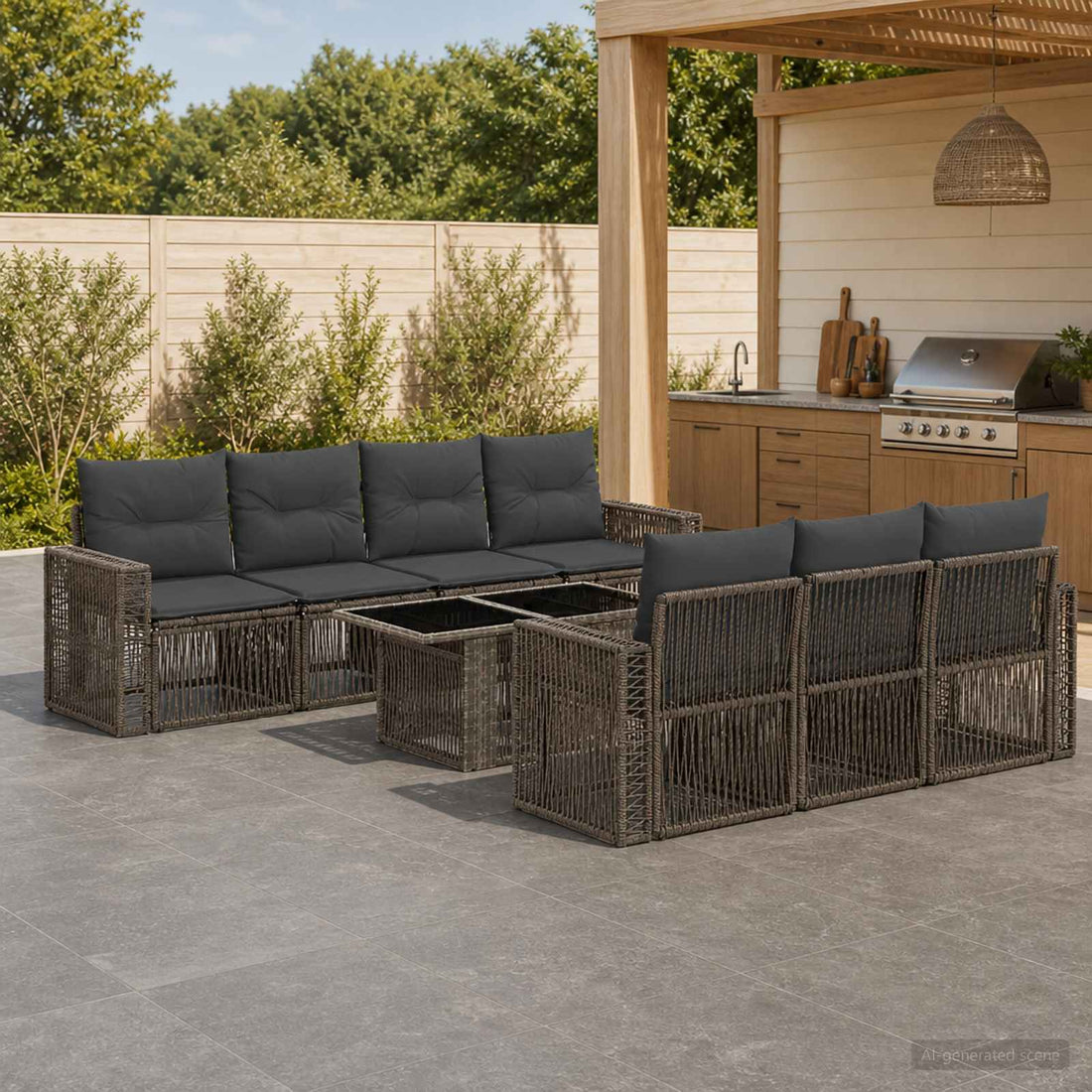 vidaXL Conjunto de sofás de jardín 8 uds. Gris y Gris Oscuro