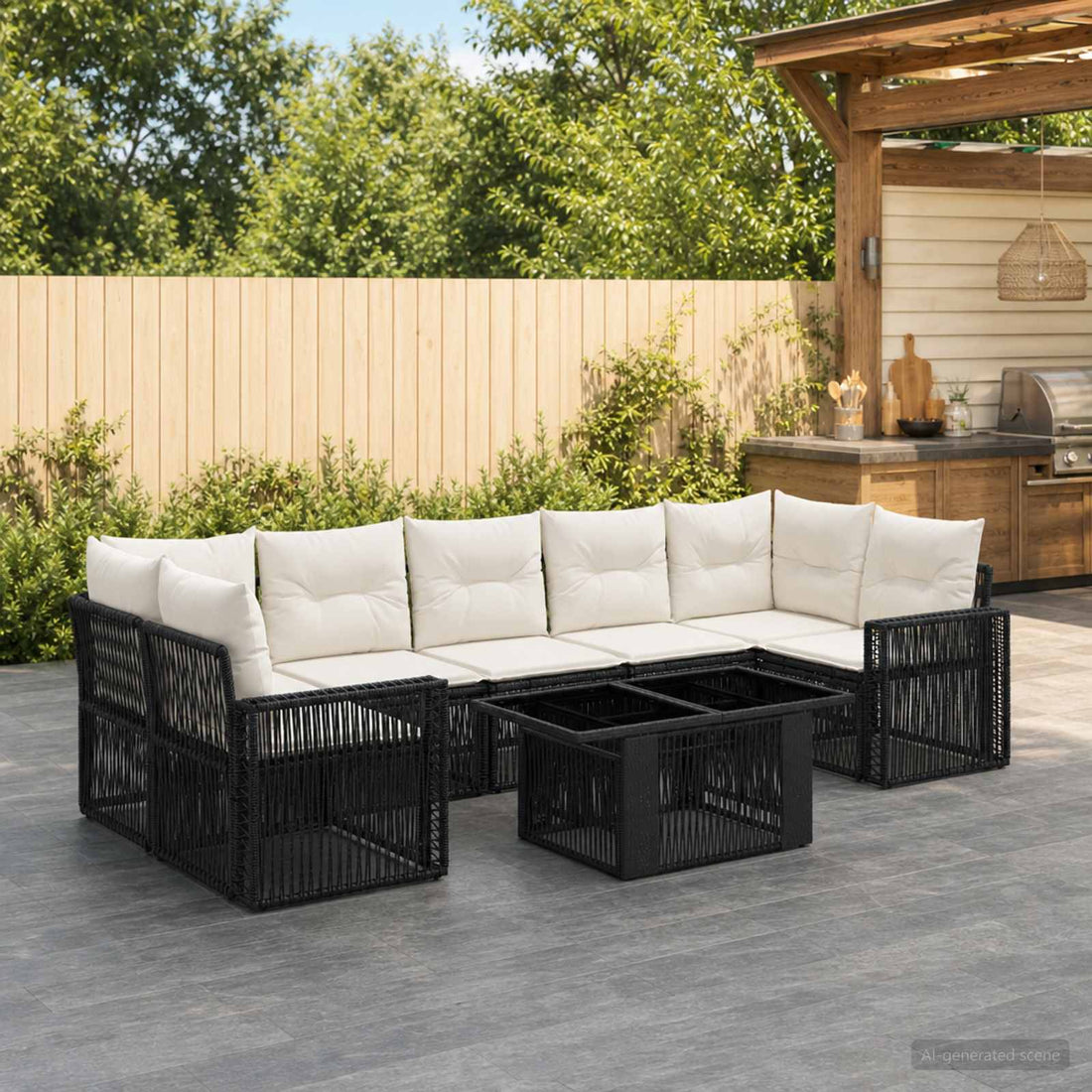 vidaXL Conjunto de sofás de jardín 8 uds. Negro y Blanco Crema