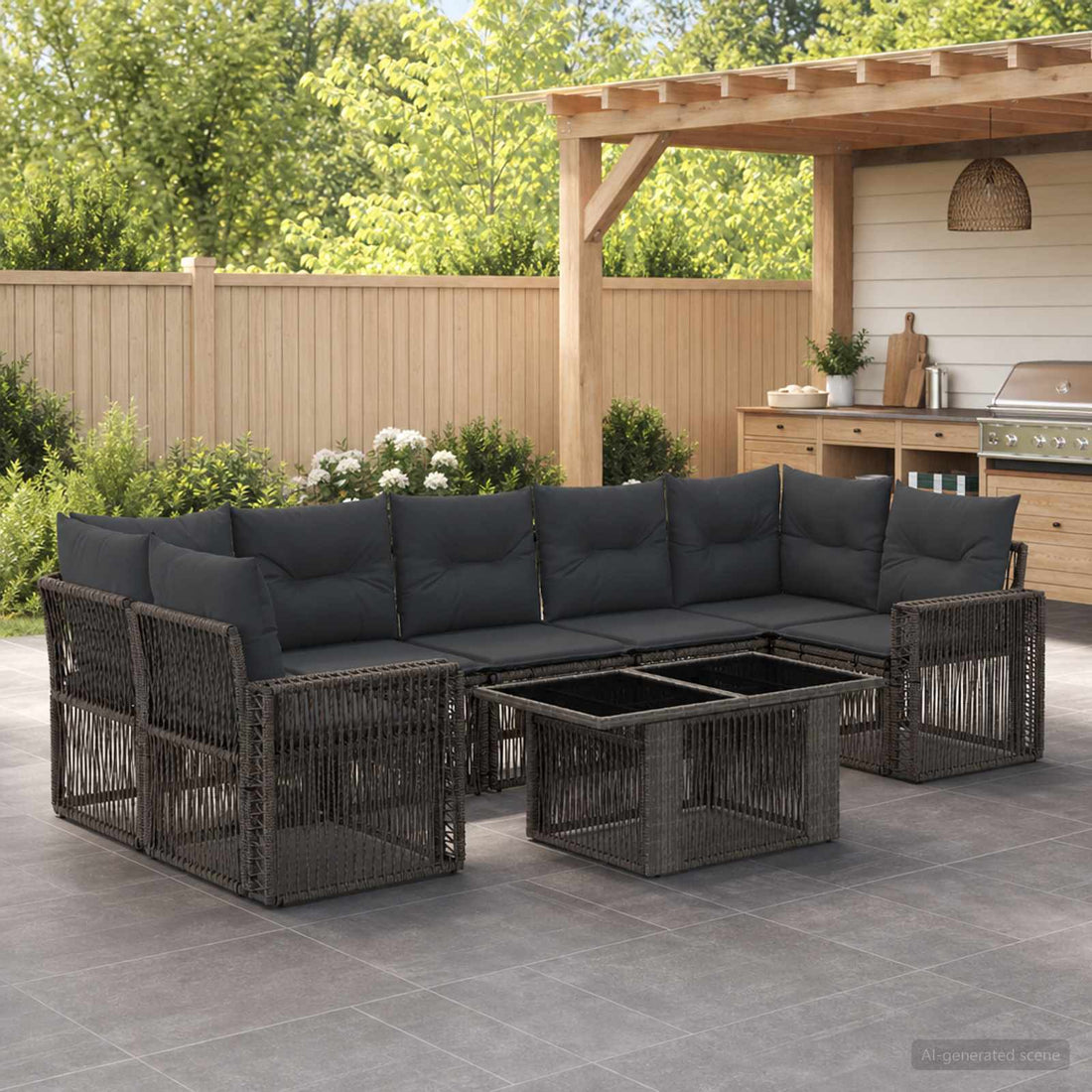 vidaXL Conjunto de sofás de jardín 8 uds. Gris y Gris Oscuro