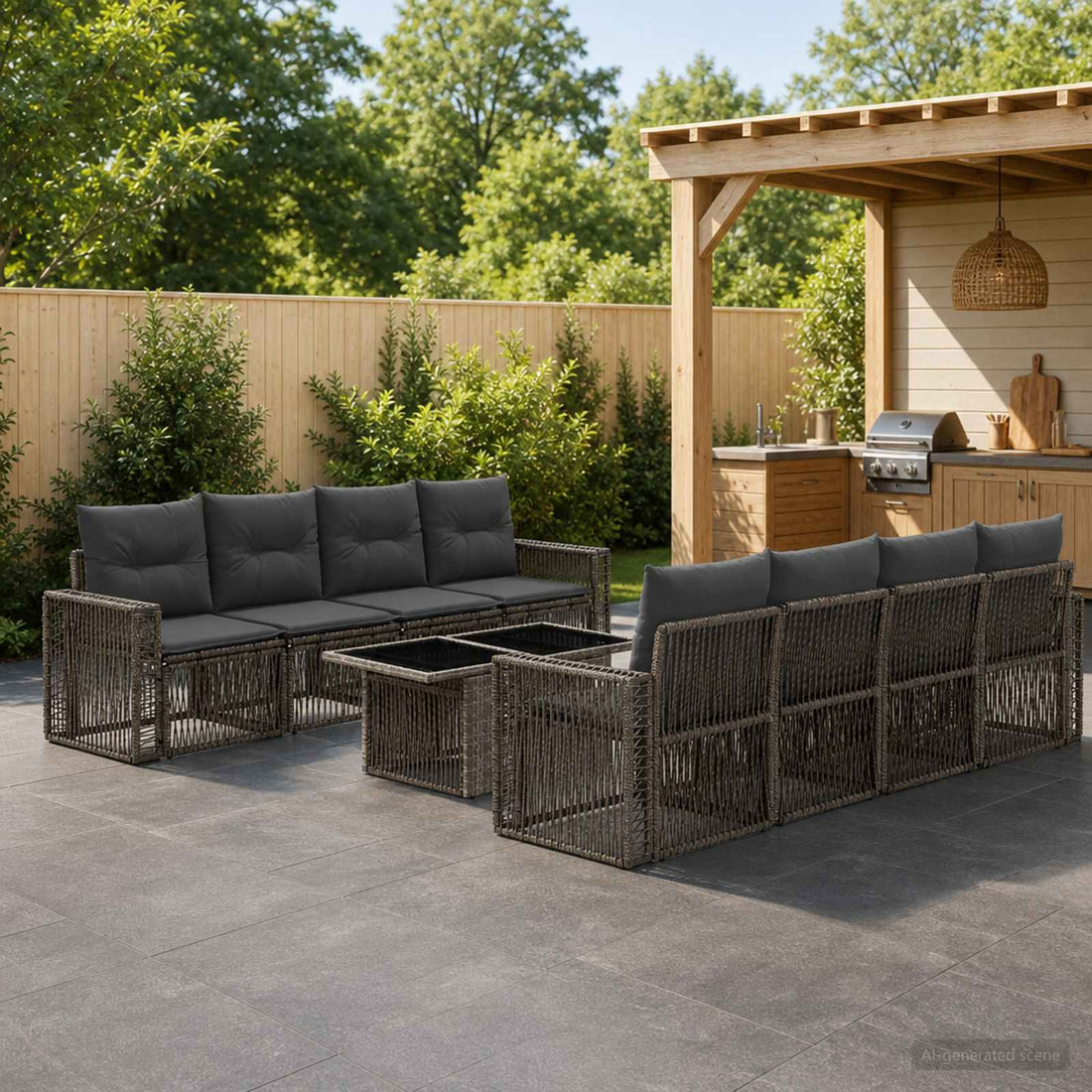 vidaXL Conjunto de sofás de jardín 9 uds. Gris y Gris Oscuro