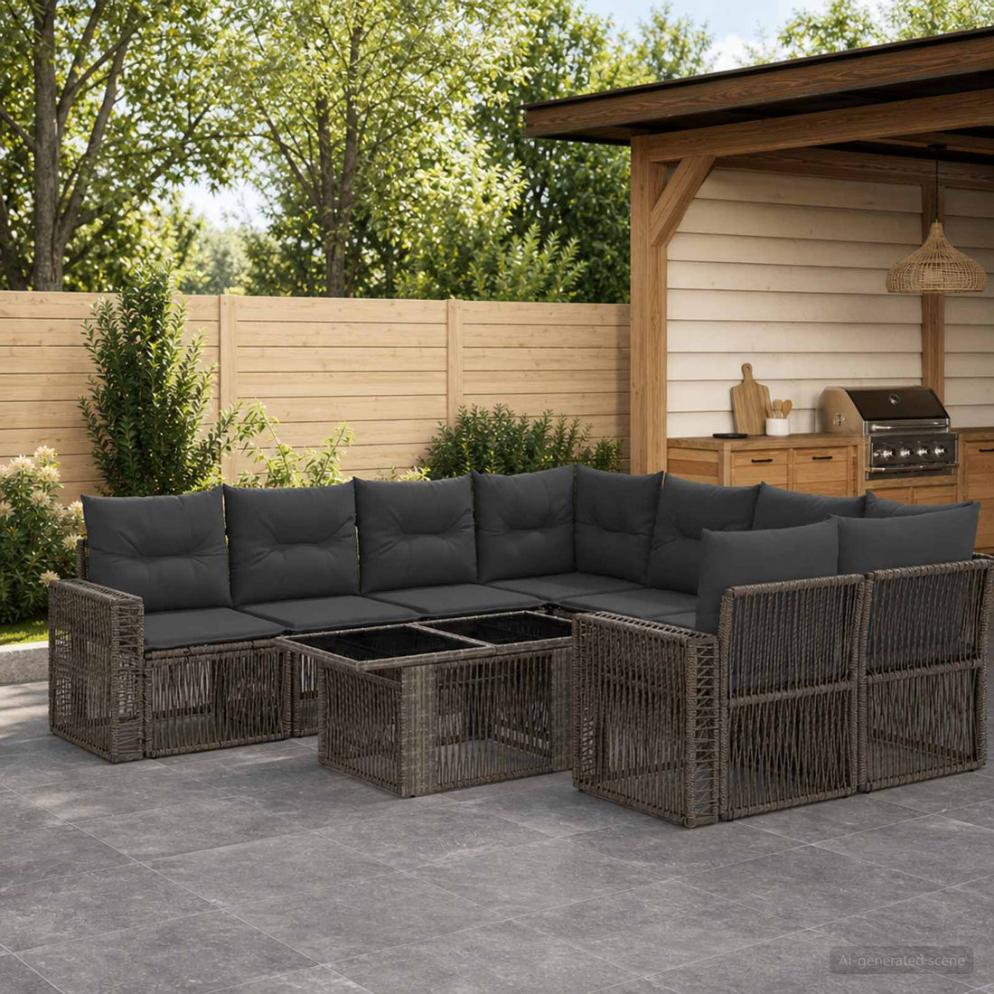 vidaXL Conjunto de sofás de jardín 9 uds. Gris y Gris Oscuro