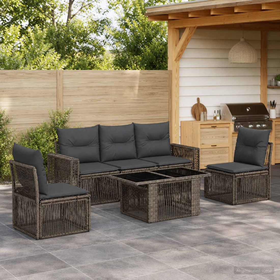 vidaXL Conjunto de sofás de jardín 6 uds. Gris y Gris Oscuro