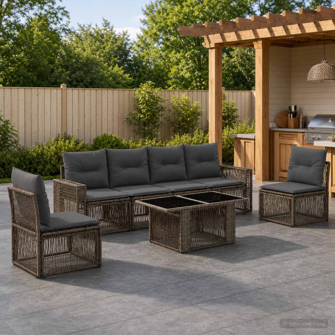 vidaXL Conjunto de sofás de jardín 7 uds. Gris y Gris Oscuro