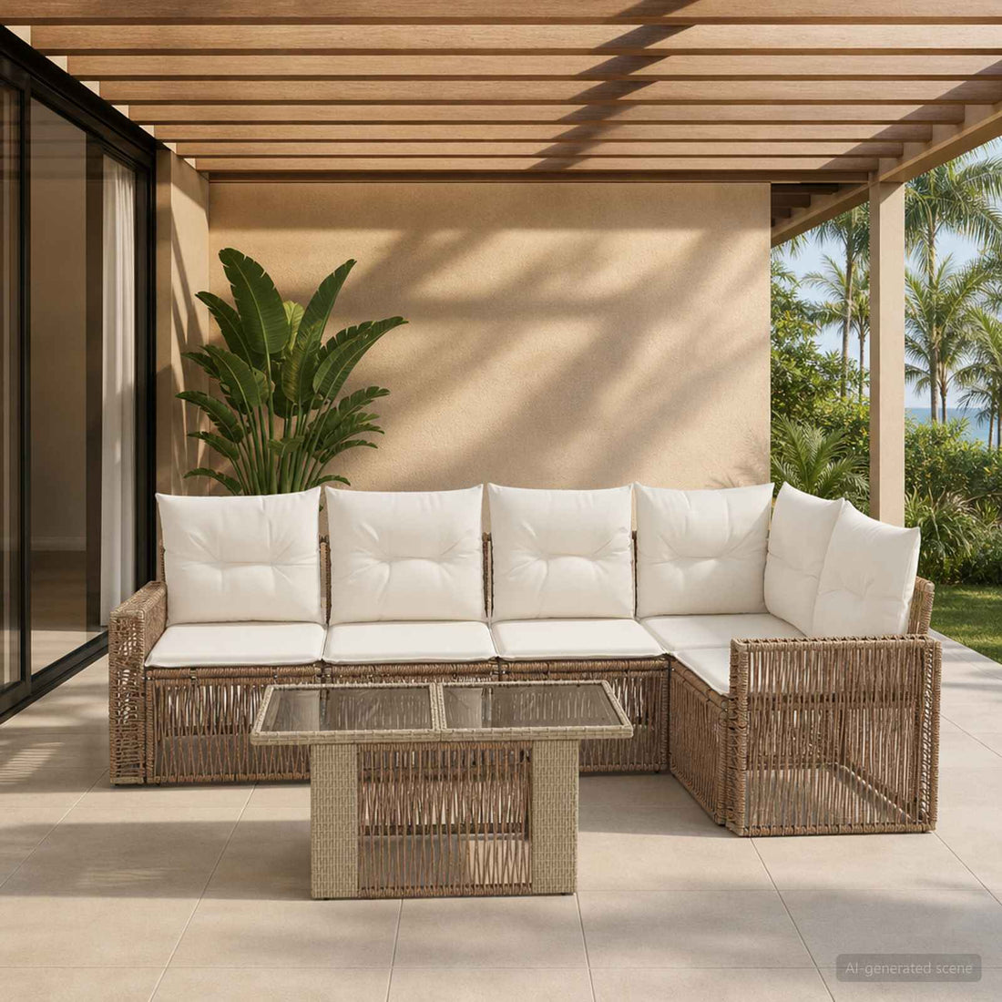 vidaXL Conjunto de sofás de jardín 6 uds. Beige y blanco crema