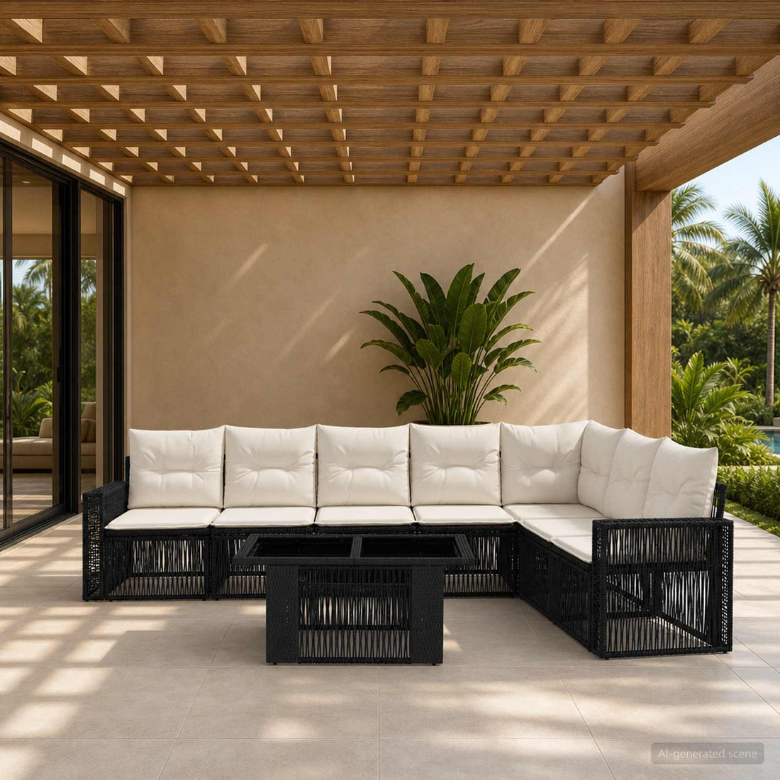 vidaXL Conjunto de sofás de jardín 8 uds. Negro y Blanco Crema