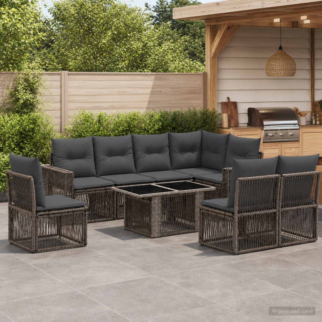 vidaXL Conjunto de sofás de jardín 9 uds. Gris y Gris Oscuro