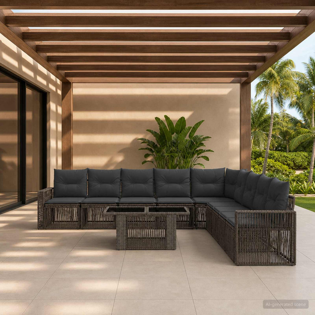 vidaXL Conjunto de sofás de jardín 10 uds. Gris y Gris Oscuro