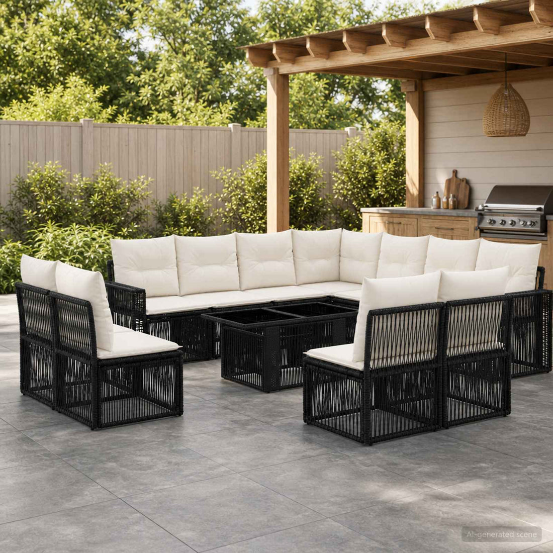 vidaXL Conjunto de sofás de jardín 12 uds. Negro y Blanco Crema