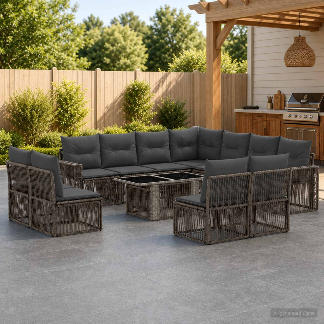 vidaXL Conjunto de sofás de jardín 12 uds. Gris y Gris Oscuro