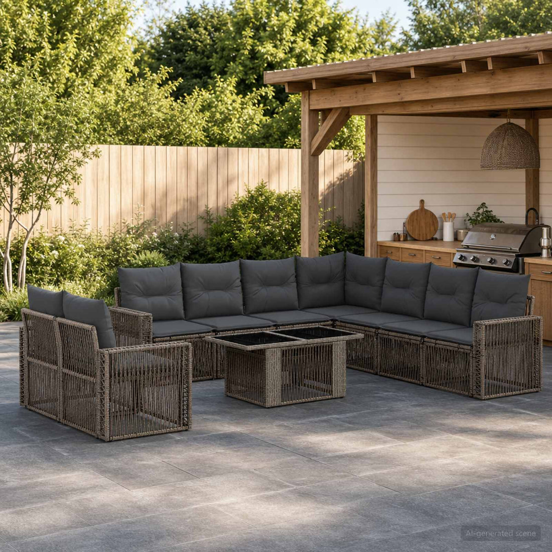 vidaXL Conjunto de sofás de jardín 10 uds. Gris y Gris Oscuro