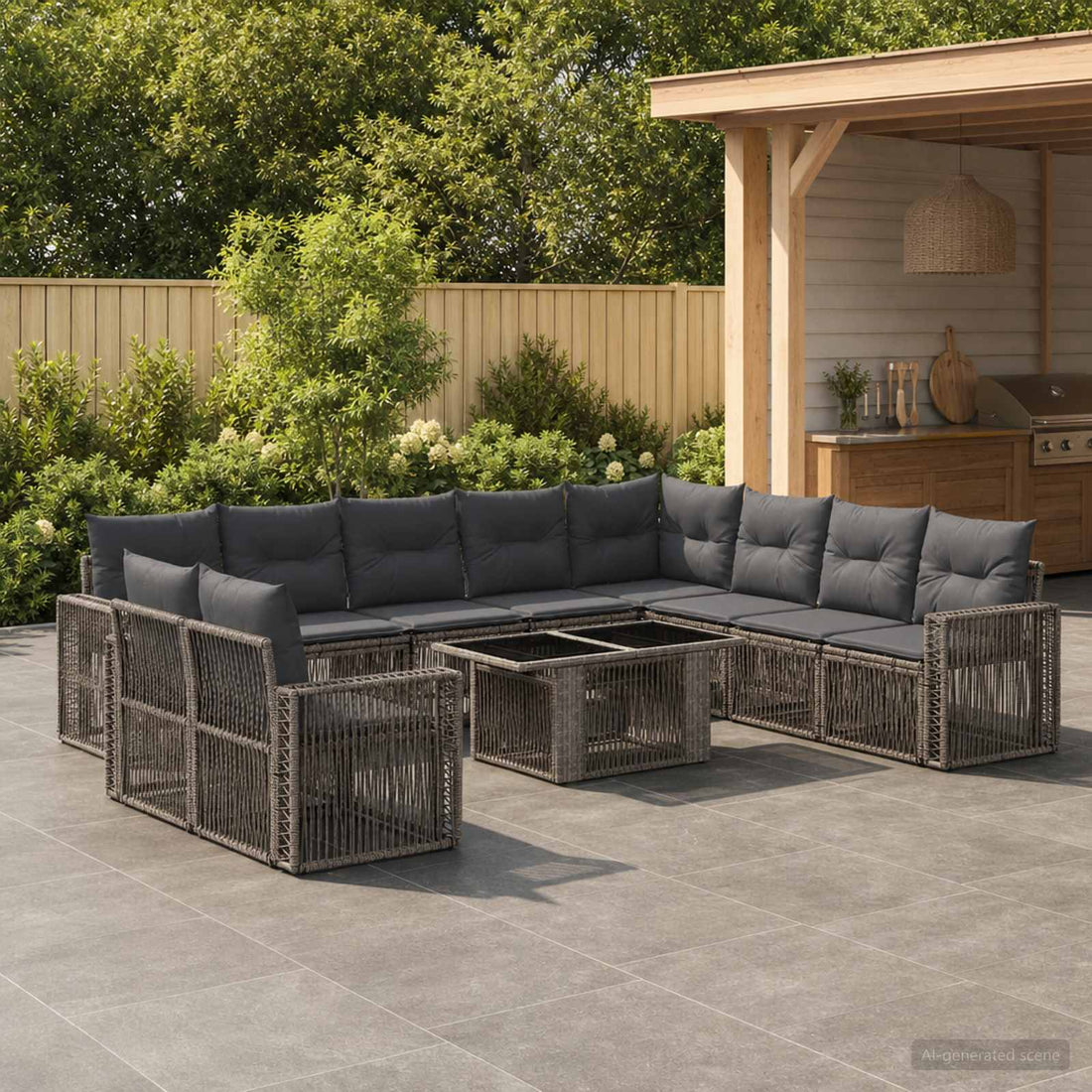 vidaXL Conjunto de sofás de jardín 11 uds. Gris y Gris Oscuro