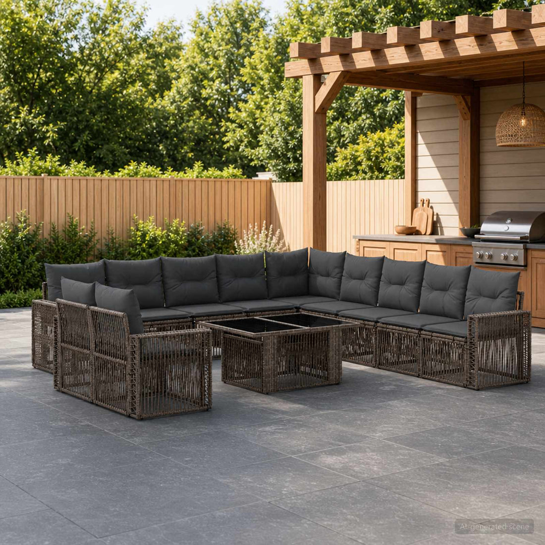 vidaXL Conjunto de sofás de jardín 12 uds. Gris y Gris Oscuro