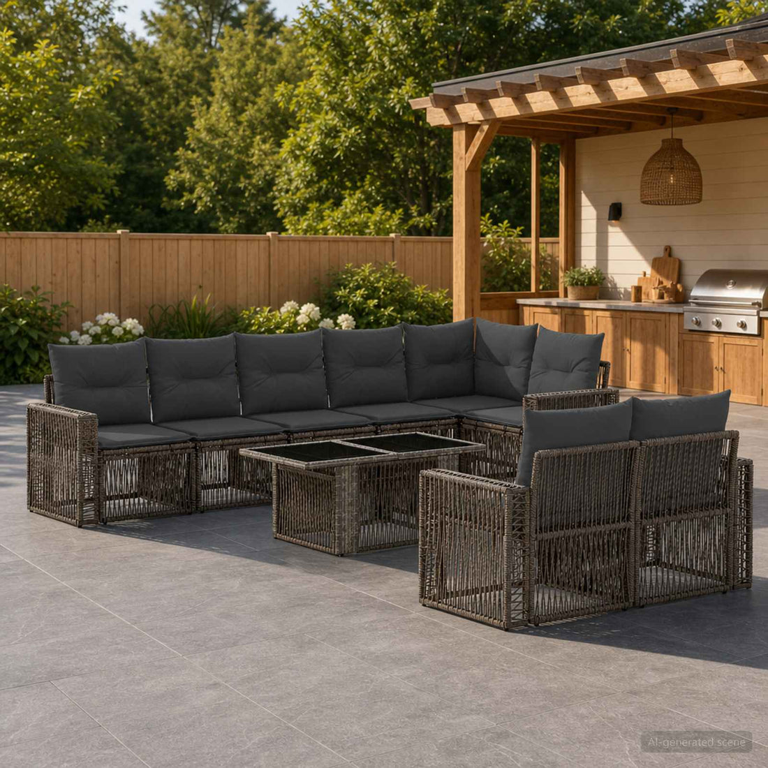 vidaXL Conjunto de sofás de jardín 9 uds. Gris y Gris Oscuro