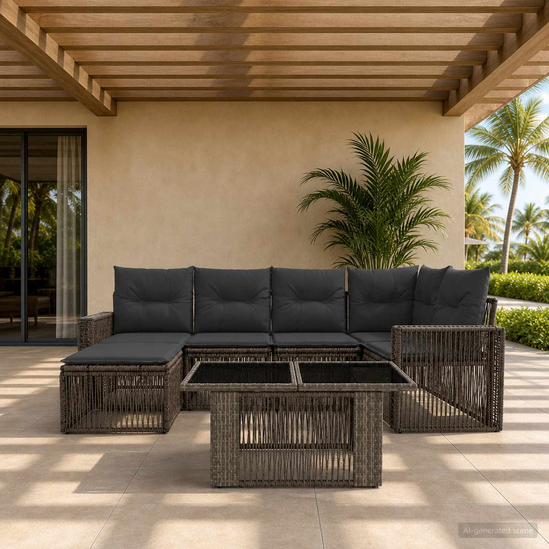 vidaXL Conjunto de sofás de jardín 7 uds. Gris y Gris Oscuro