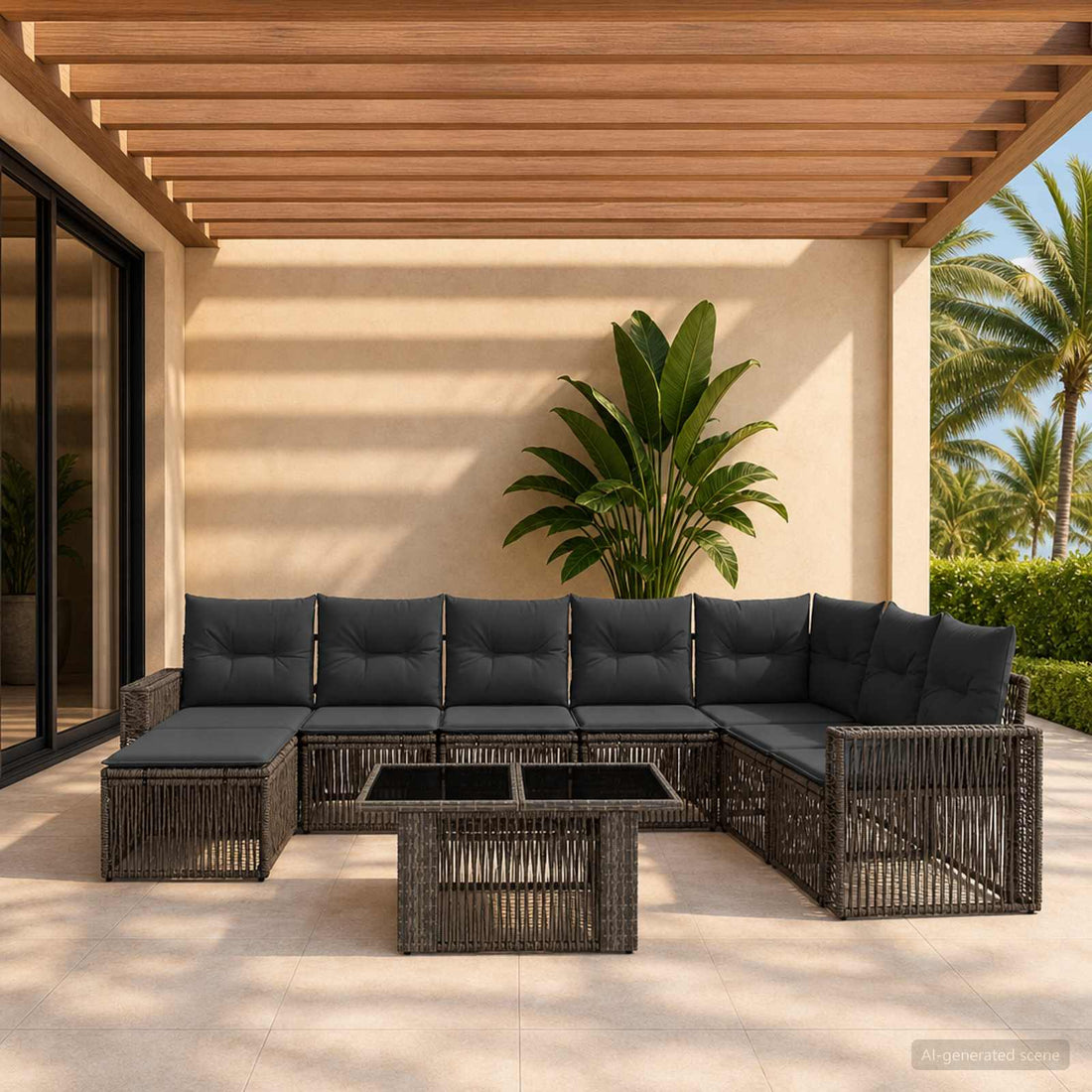 vidaXL Conjunto de sofás de jardín 9 uds. Gris y Gris Oscuro