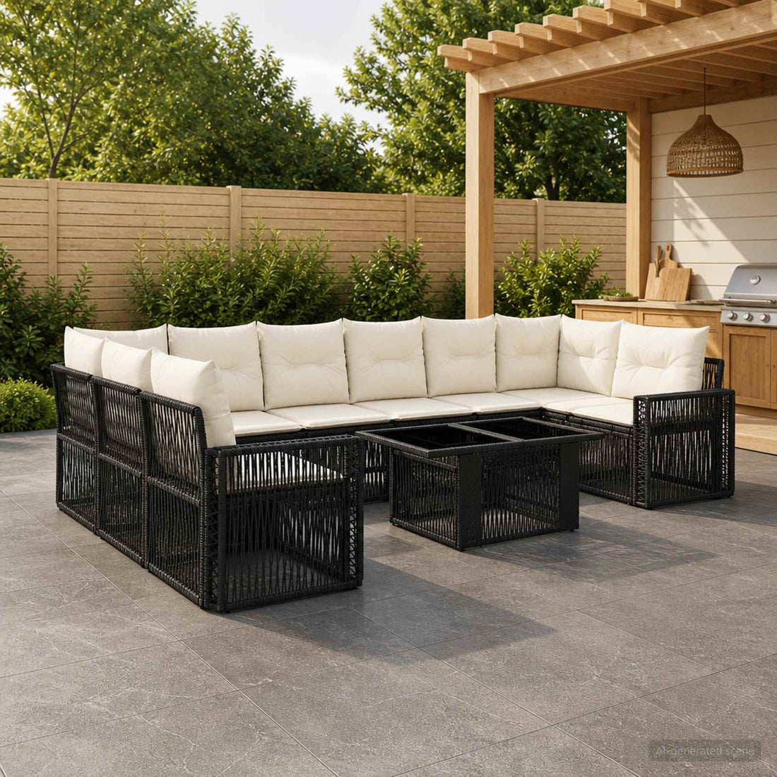vidaXL Conjunto de sofás de jardín 11 uds. Negro y Blanco Crema