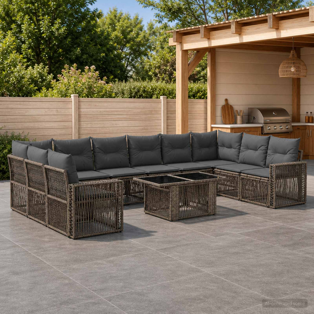 vidaXL Conjunto de sofás de jardín 11 uds. Gris y Gris Oscuro