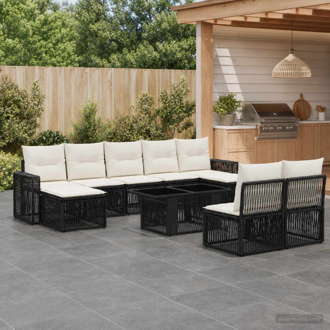 vidaXL Conjunto de sofás de jardín 10 uds. Negro y Blanco Crema
