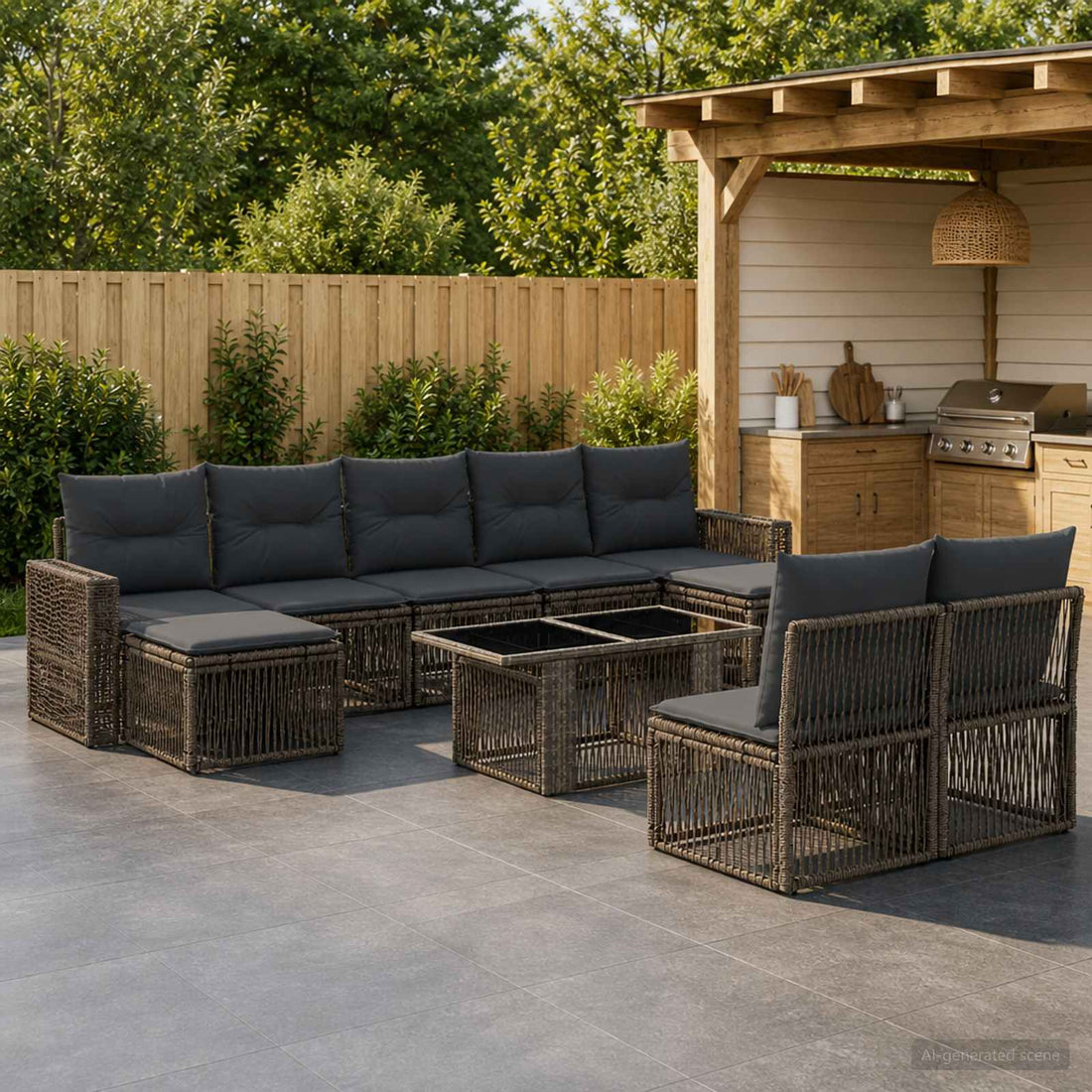 vidaXL Conjunto de sofás de jardín 10 uds. Gris y Gris Oscuro