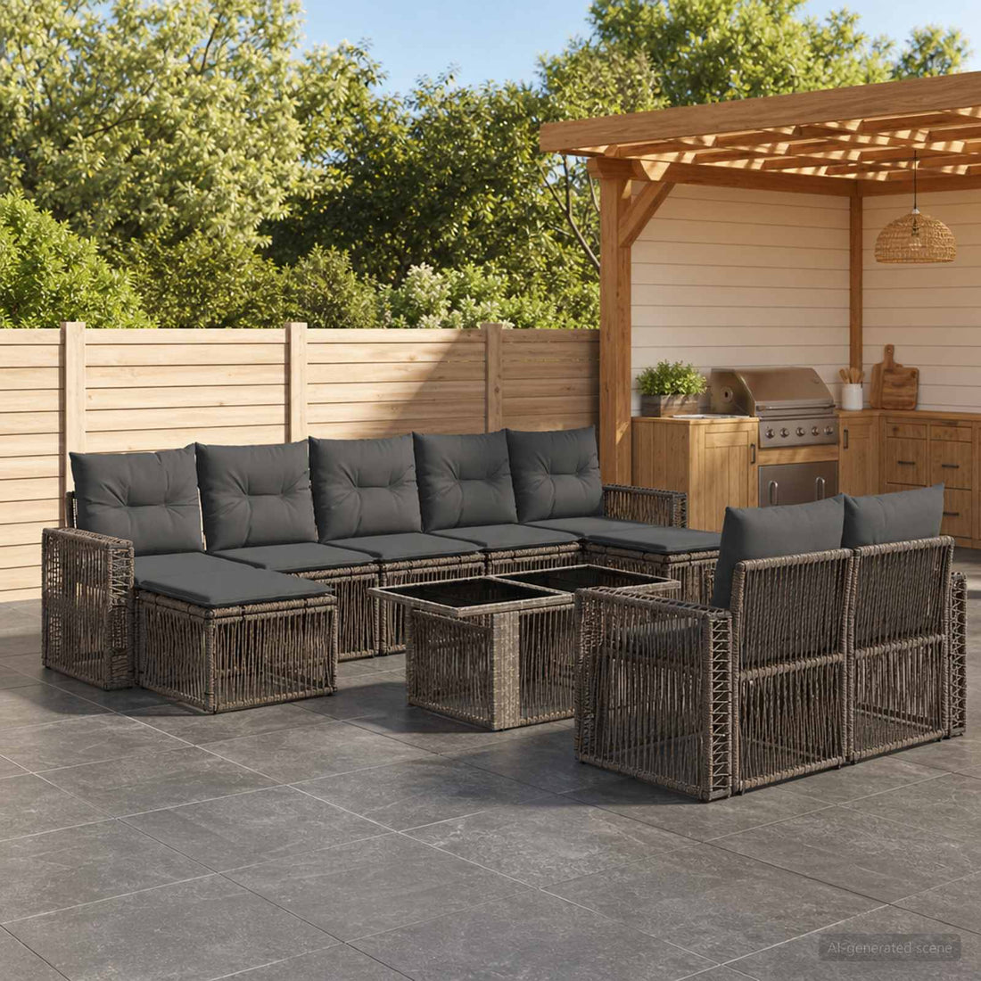 vidaXL Conjunto de sofás de jardín 10 uds. Gris y Gris Oscuro