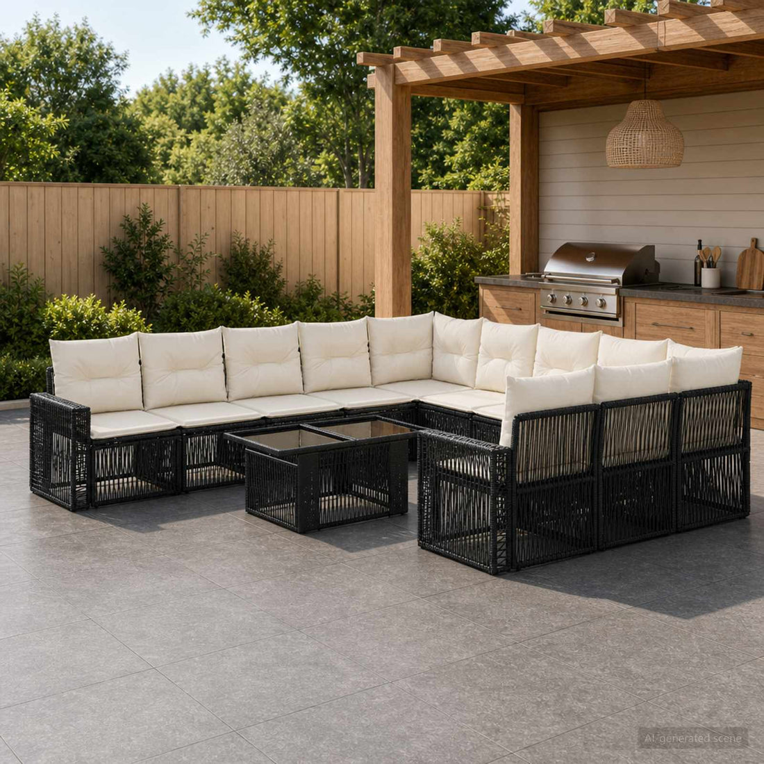 vidaXL Conjunto de sofás de jardín 12 uds. Negro y Blanco Crema
