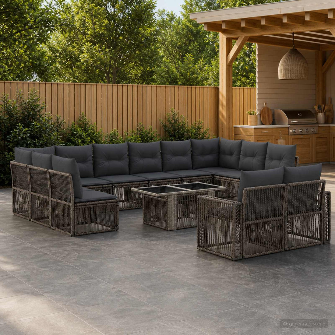 vidaXL Conjunto de sofás de jardín 13 uds. Gris y Gris Oscuro