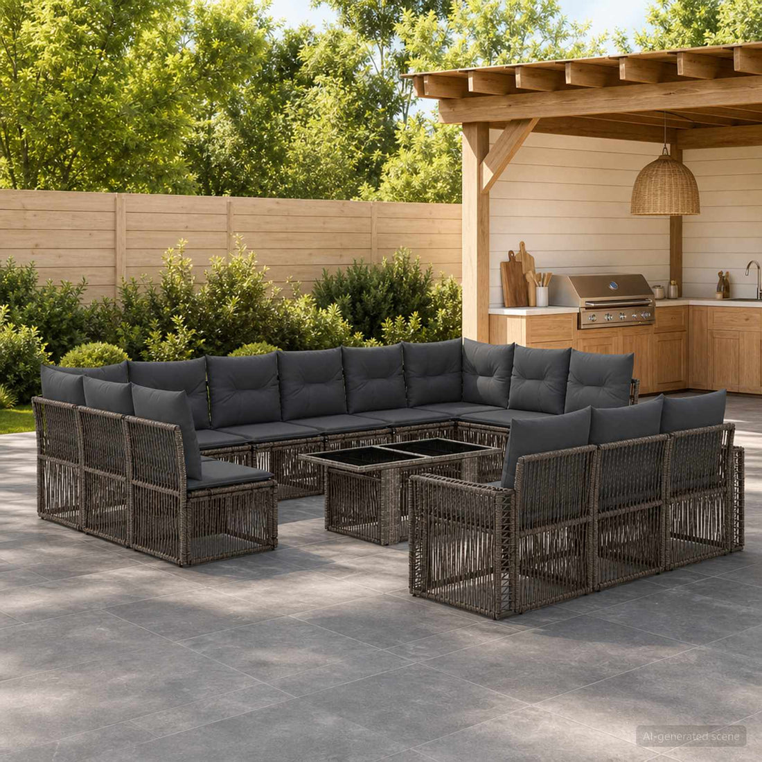 vidaXL Conjunto de sofás de jardín 14 uds. Gris y Gris Oscuro