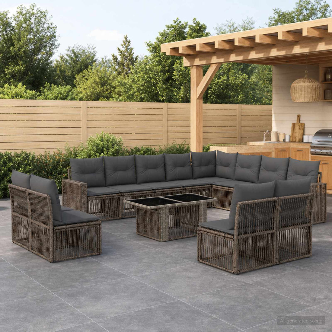 vidaXL Conjunto de sofás de jardín 13 uds. Gris y Gris Oscuro