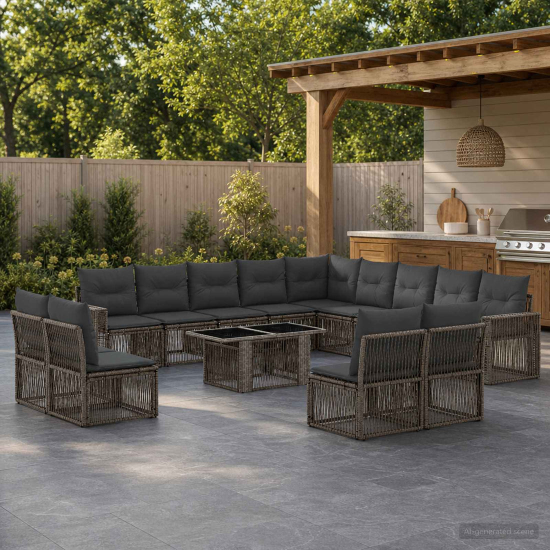 vidaXL Conjunto de sofás de jardín 14 uds. Gris y Gris Oscuro