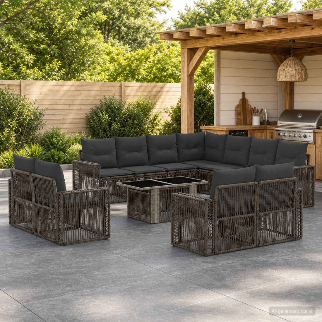 vidaXL Conjunto de sofás de jardín 12 uds. Gris y Gris Oscuro