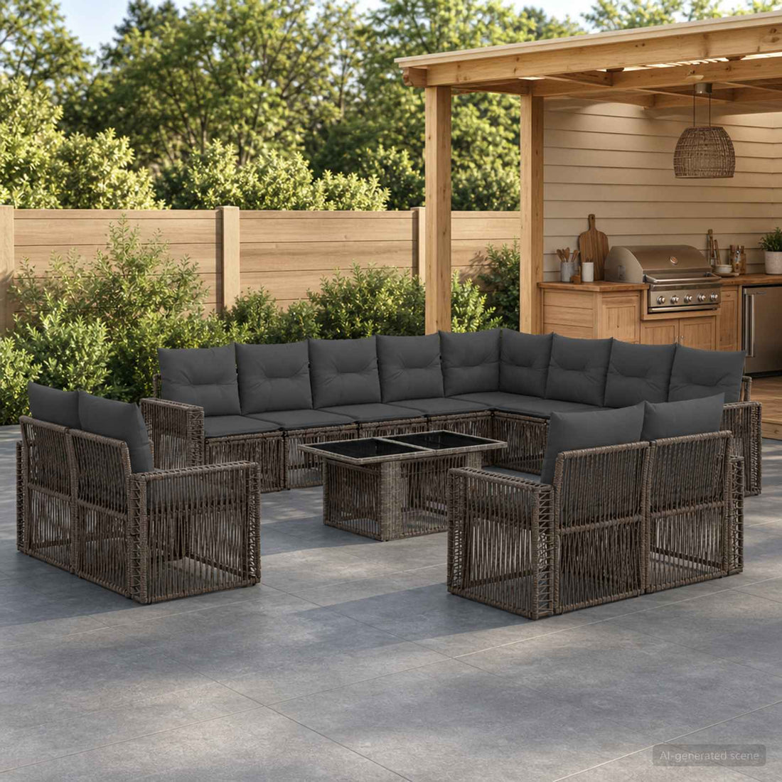 vidaXL Conjunto de sofás de jardín 13 uds. Gris y Gris Oscuro