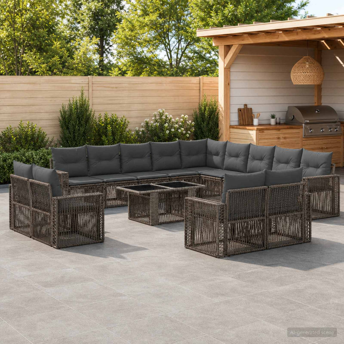 vidaXL Conjunto de sofás de jardín 14 uds. Gris y Gris Oscuro
