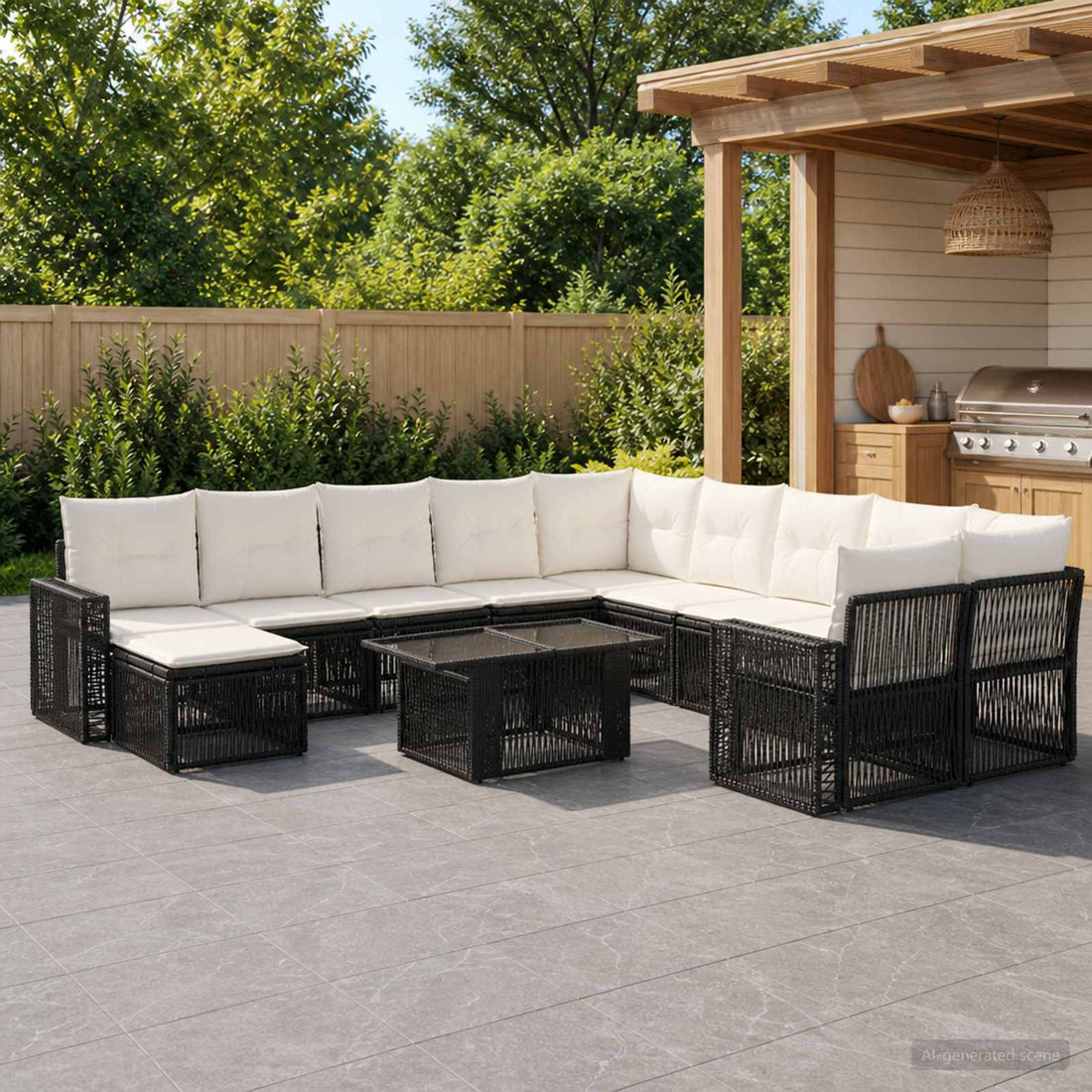 vidaXL Conjunto de sofás de jardín 12 uds. Negro y Blanco Crema