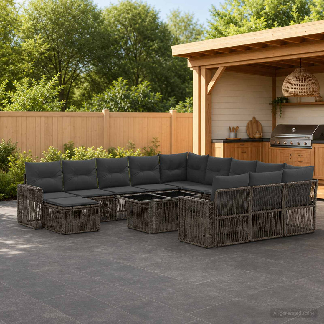 vidaXL Conjunto de sofás de jardín 13 uds. Gris y Gris Oscuro