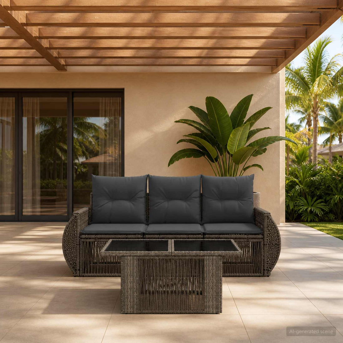 vidaXL Conjunto de sofás de jardín 4 uds. Gris y Gris Oscuro