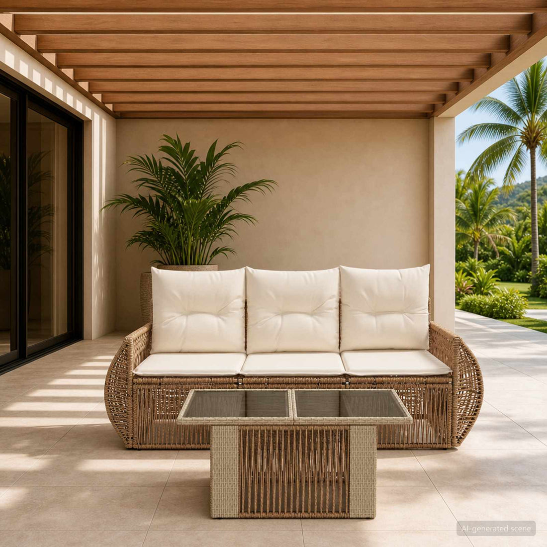 vidaXL Conjunto de sofás de jardín 4 uds. Beige y blanco crema