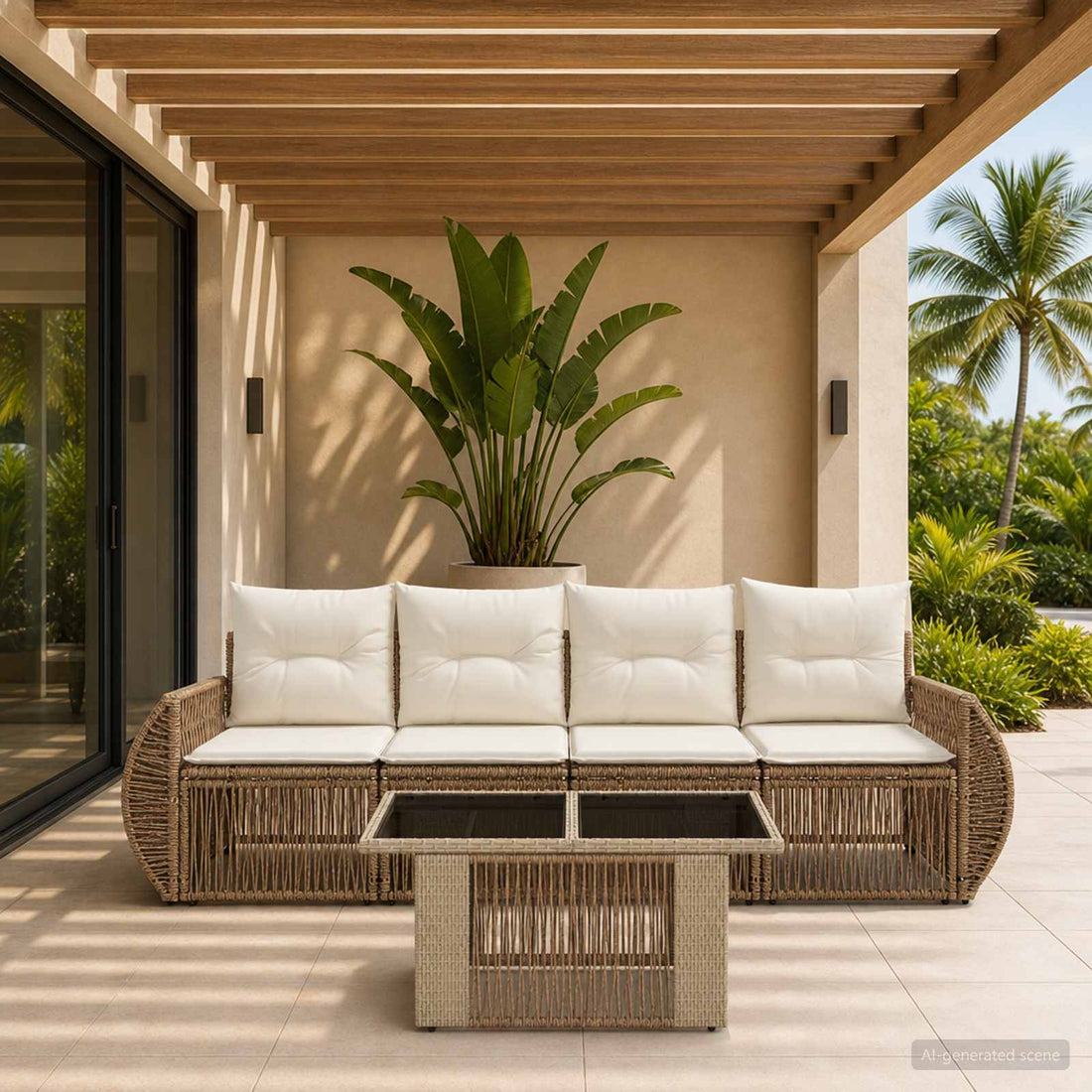 vidaXL Conjunto de sofás de jardín 5 uds. Beige y blanco crema