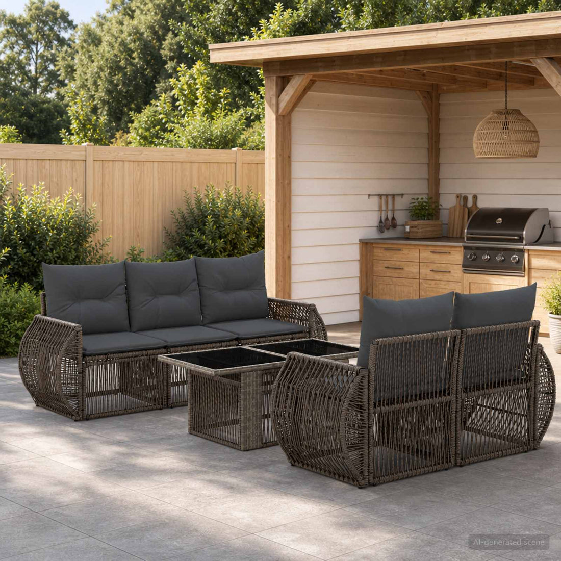 vidaXL Conjunto de sofás de jardín 6 uds. Gris y Gris Oscuro
