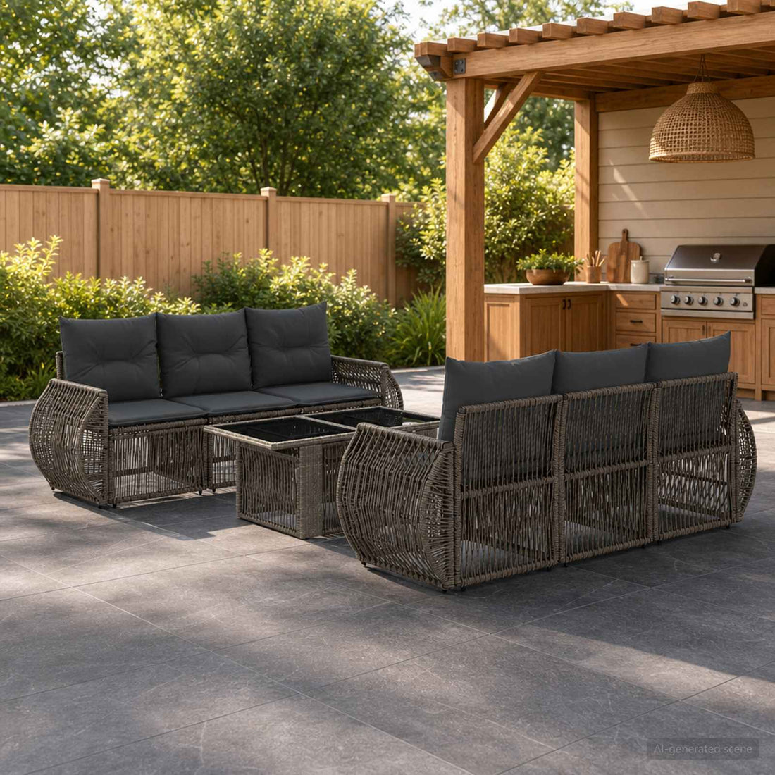 vidaXL Conjunto de sofás de jardín 7 uds. Gris y Gris Oscuro
