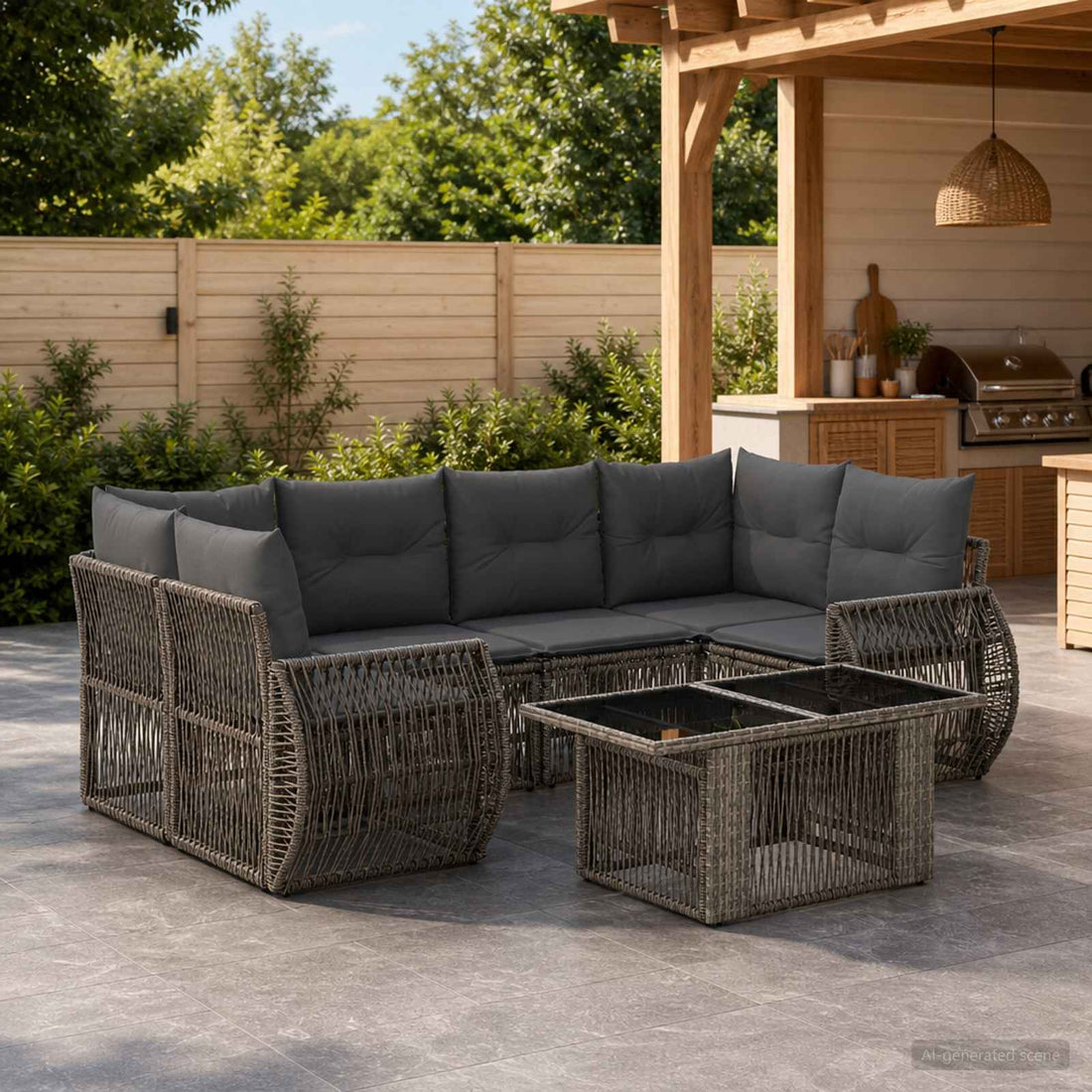 vidaXL Conjunto de sofás de jardín 7 uds. Gris y Gris Oscuro