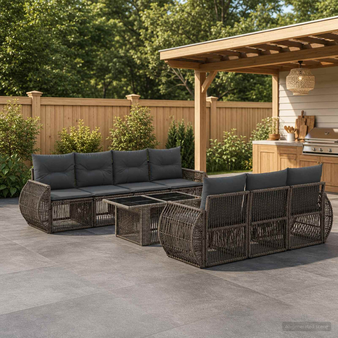 vidaXL Conjunto de sofás de jardín 8 uds. Gris y Gris Oscuro